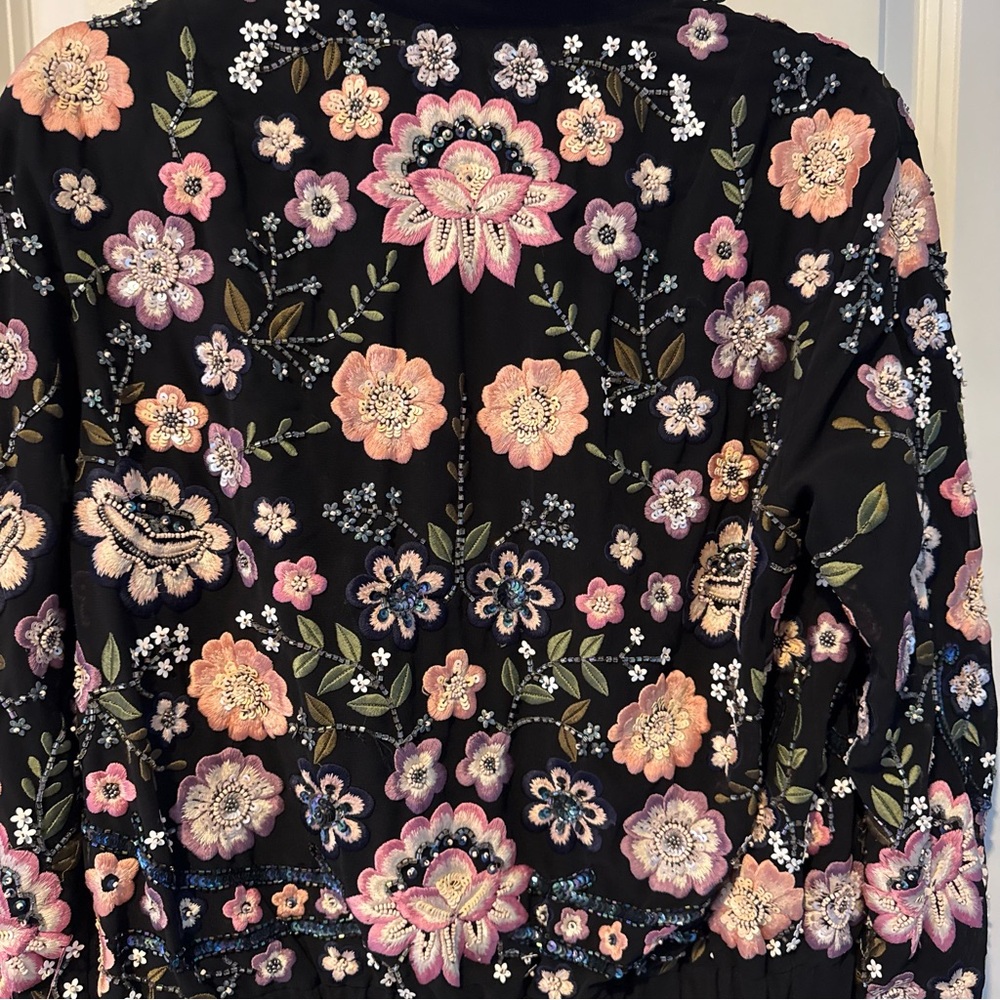 Needle & Thread Floral Sequin Embroidered Black Bomber Jacket | Size 6 - Picture 6 of 7